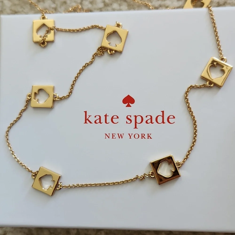 NWOT Kate Spade Hole Punch Logo Station Necklace Gold Tone Long Layering - Picture 1 of 5